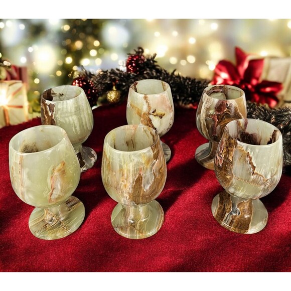 Green onyx wine glass set, champagne glasses, goblets Christmas gift for couple - Picture 7 of 9